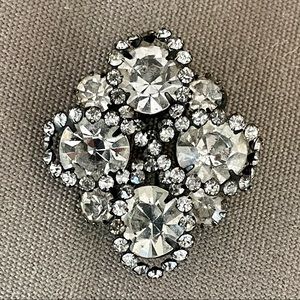 Vintage Clear Rhinestone Brooch Unusual Jappaned 2”